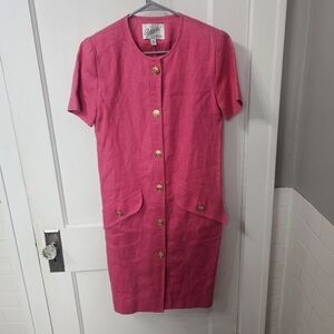 Vintage Scaasi Pink Linen Dress Sz 8, Excellent Condition